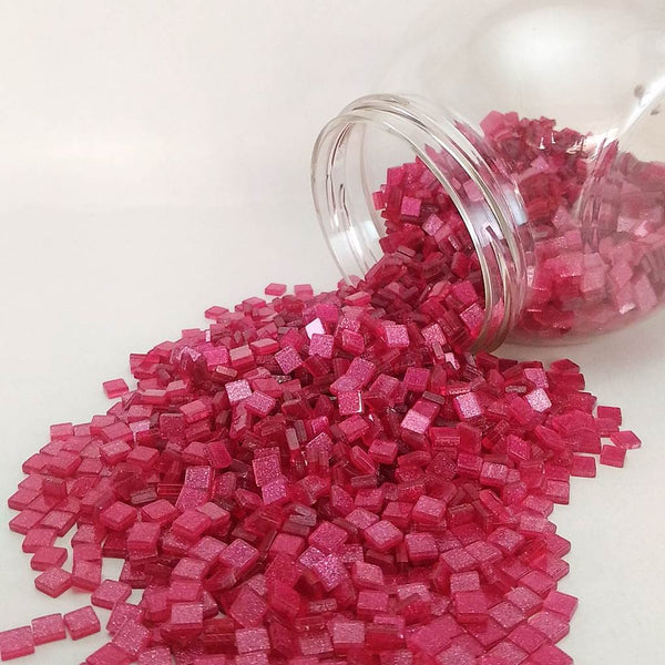 Resin mosaic tiles, 5x5 mm, Sparkle 219 Carmine Rose