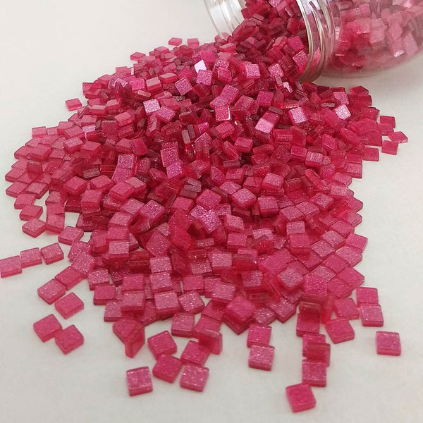 Resin mosaic tiles, 5x5 mm, Sparkle 219 Carmine Rose