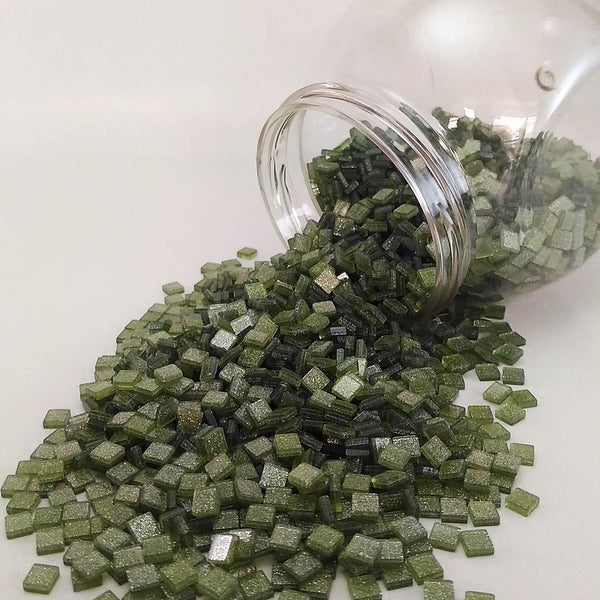 Resin mosaic tiles, 5x5 mm, Sparkle 433 Mosstone
