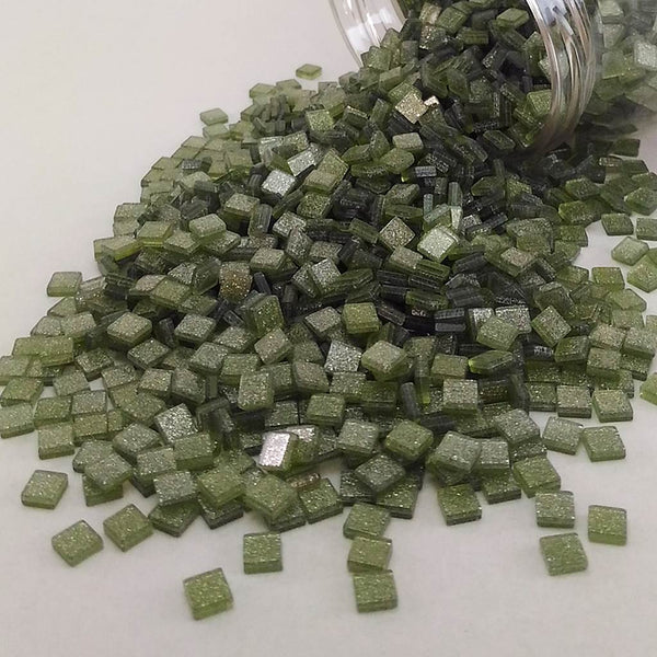 Resin mosaic tiles, 5x5 mm, Sparkle 433 Mosstone