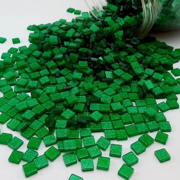 Resin mosaic tiles, 5x5 mm, Sparkle 462 Viridis Green