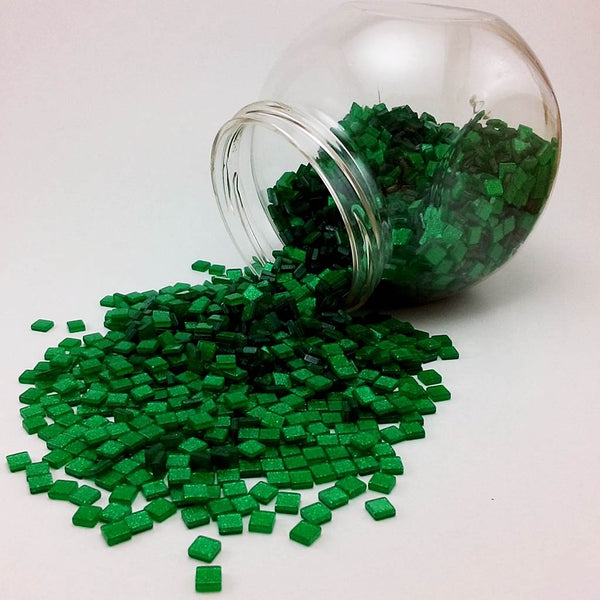 Resin mosaic tiles, 5x5 mm, Sparkle 462 Viridis Green