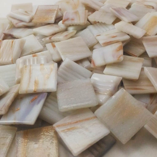 Vitreous glass mosaic tiles, 20x20 mm, White Macauba with streaked gold leaf