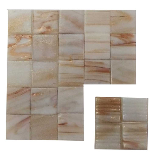 Vitreous glass mosaic tiles, 20x20 mm, White Macauba with streaked gold leaf