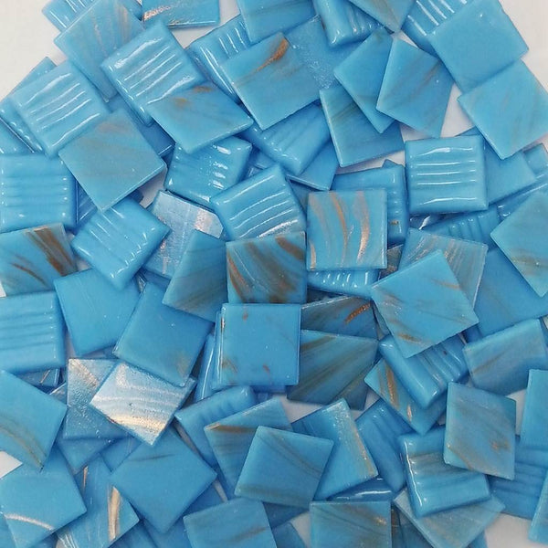Vitreous glass mosaic tiles, 20x20 mm, Blue Macauba 03 with streaked gold leaf