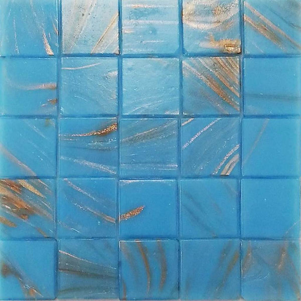 Vitreous glass mosaic tiles, 20x20 mm, Blue Macauba 03 with streaked gold leaf