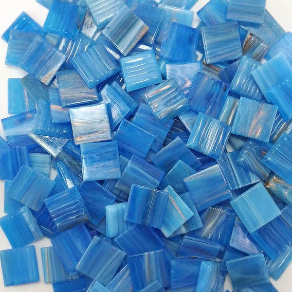 Vitreous glass mosaic tiles, 20x20 mm, Blue Macauba 02 with streaked gold leaf
