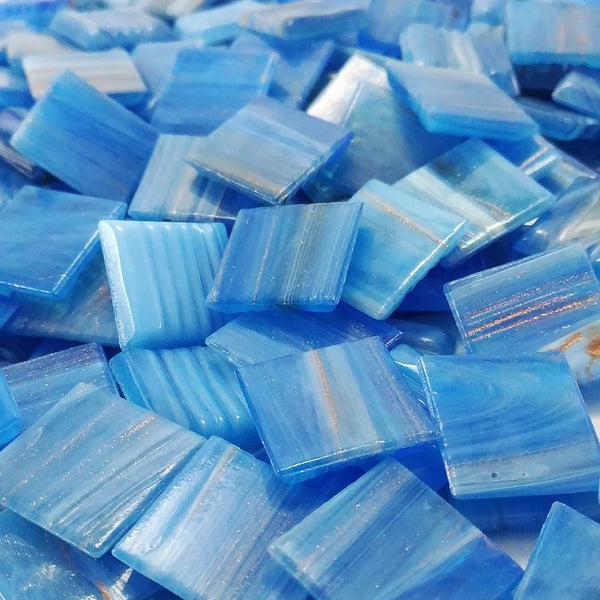 Vitreous glass mosaic tiles, 20x20 mm, Blue Macauba 02 with streaked gold leaf