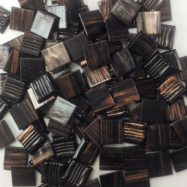 Vitreous glass mosaic tiles, 20x20 mm, Semi-translucent Chocolate with streaked gold leaf