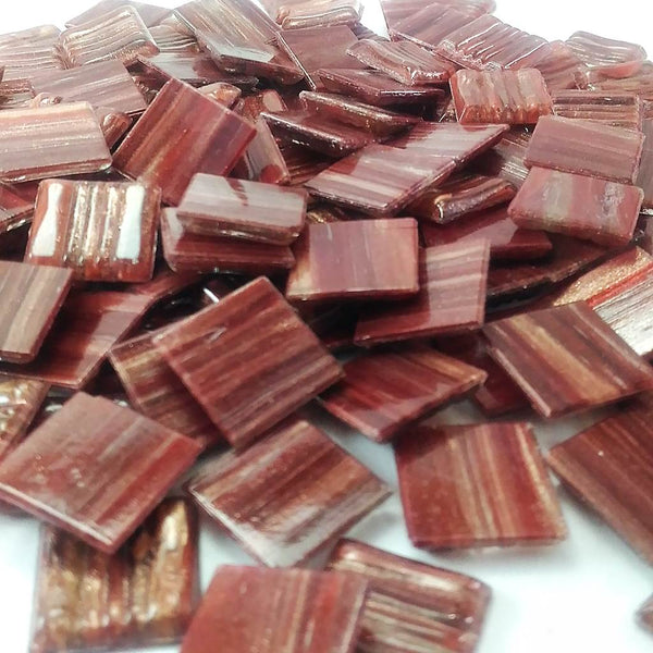 Vitreous glass mosaic tiles, 20x20 mm, Semi-translucent Merlot with streaked gold leaf