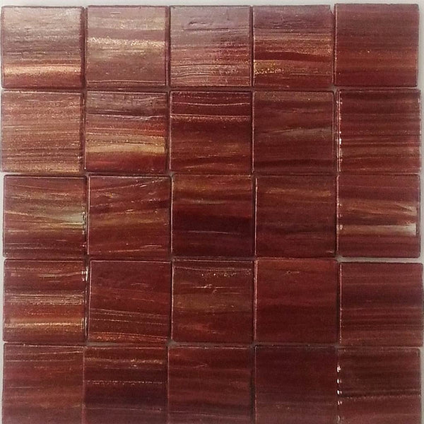 Vitreous glass mosaic tiles, 20x20 mm, Semi-translucent Merlot with streaked gold leaf