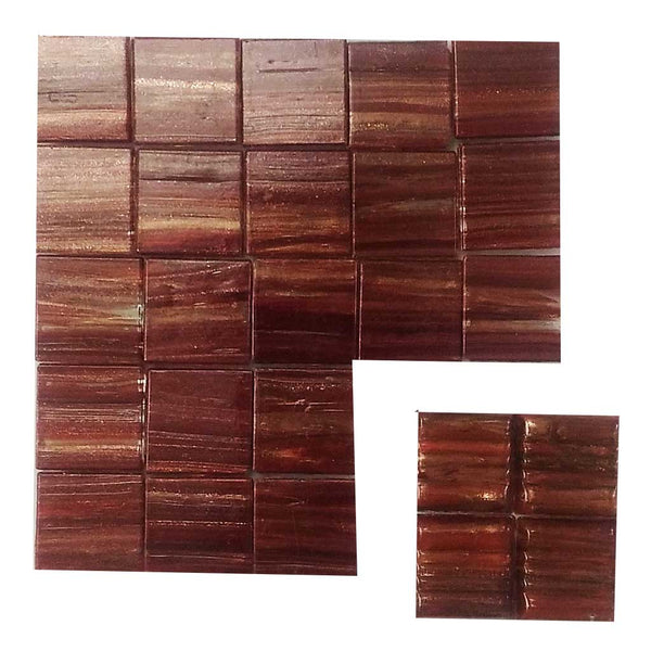 Vitreous glass mosaic tiles, 20x20 mm, Semi-translucent Merlot with streaked gold leaf