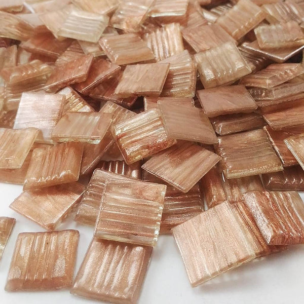 Vitreous glass mosaic tiles, 20x20 mm, Semi-translucent Natural beige with streaked gold leaf