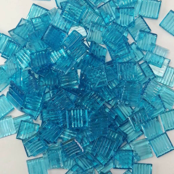 Vitreous glass mosaic tiles, 20x20 mm, Transparent Turquiose blue