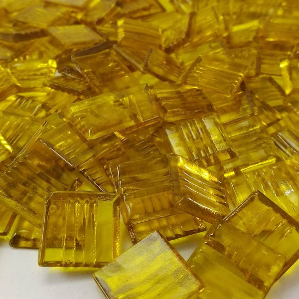 Vitreous glass mosaic tiles, 20x20 mm, Transparent Golden yellow