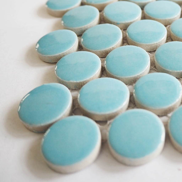 Ceramic mosaic tiles, Round 20mm, Ethereal Blue