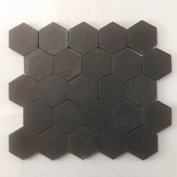 Ceramic mosaic tiles, 25x25 mm, Hexagon, Matt Midnight Black
