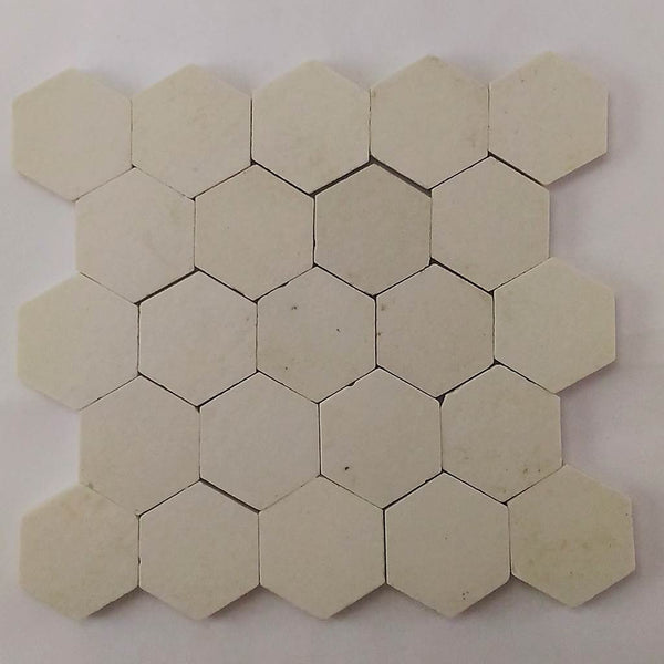 Ceramic mosaic tiles, 25x25 mm, Hexagon, Matt Off White