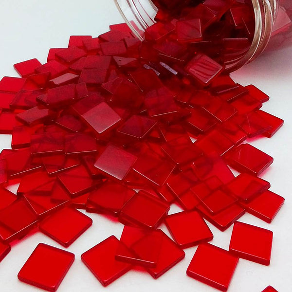 Resin mosaic tiles, 10x10 mm, Clear 317 Scarlet