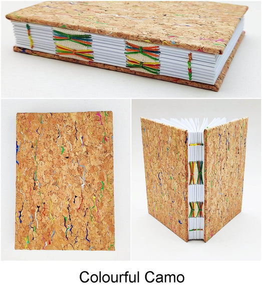 Handmade Coptic stitch binding - A6 book journal / Natural Cork textured