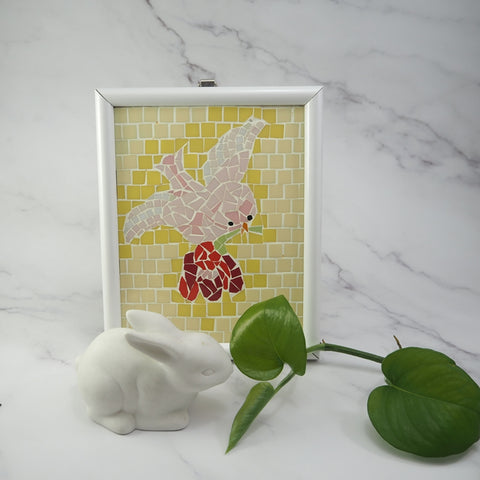 Handmade Mosaic Dove with flower picture framed artwork