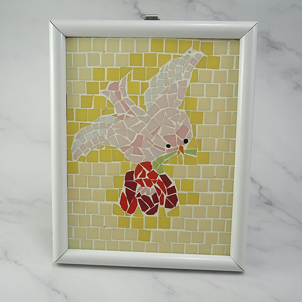 Handmade Mosaic Dove with flower picture framed artwork