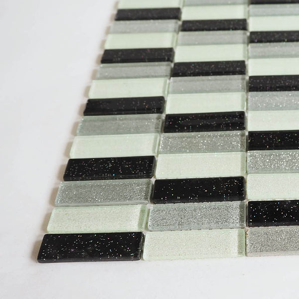 Glass mosaic tiles, 15x50 mm, Sparkle Monochrome