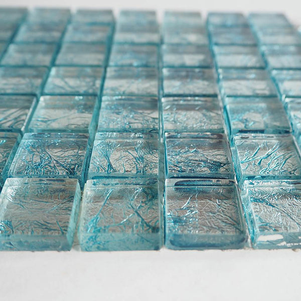 Glass mosaic tiles, 25x25 mm, Foil Sky Blue
