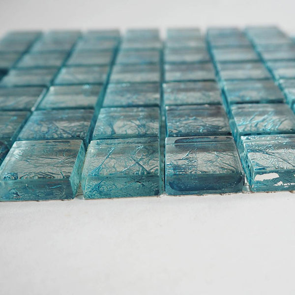 Glass mosaic tiles, 25x25 mm, Foil Sky Blue