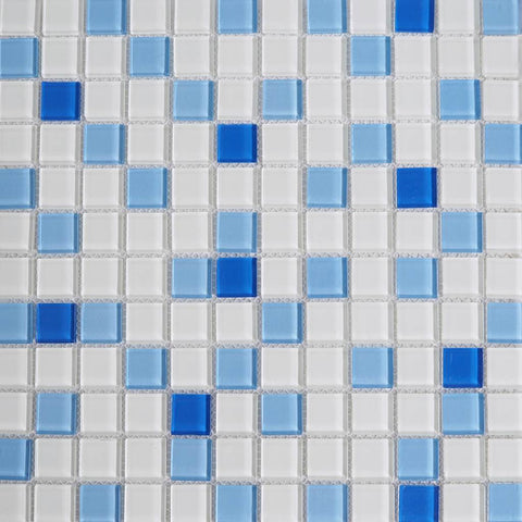 Glass mosaic tiles, 25x25 mm, Sky Blue & White mix
