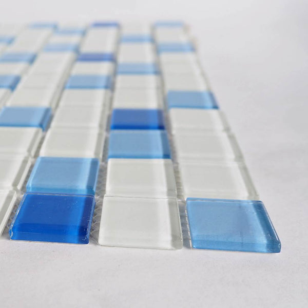 Glass mosaic tiles, 25x25 mm, Sky Blue & White mix