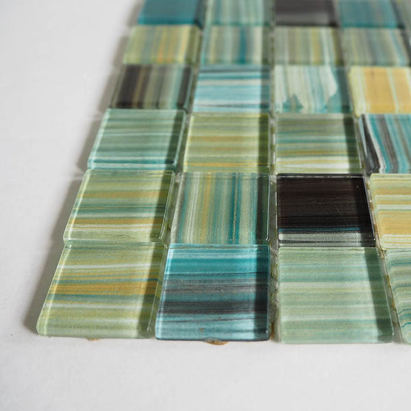 Glass mosaic tiles, 25x25 mm, Forest Green stripe
