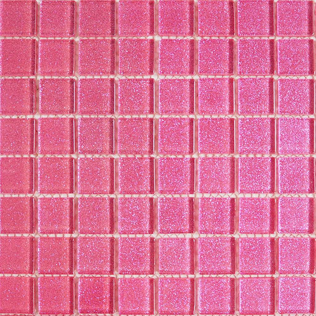 Glass mosaic tiles, 25x25 mm, Sparkle Deep Pink