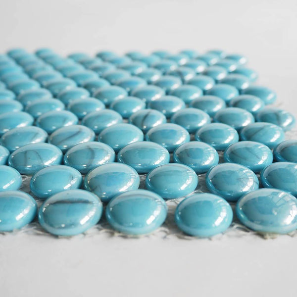 Glass mosaic tiles, Round pebbles 16mm to 20mm, Ethereal Blue