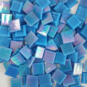 Iridescent glass mosaic tiles, 20x20 mm, Opalescent Malibu blue