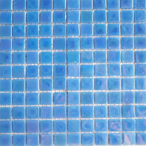 Iridescent glass mosaic tiles, 15x15 mm, Opalescent Azure blue