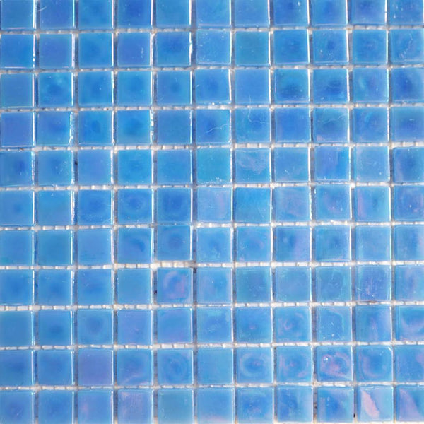 Iridescent glass mosaic tiles, 15x15 mm, Opalescent Azure blue