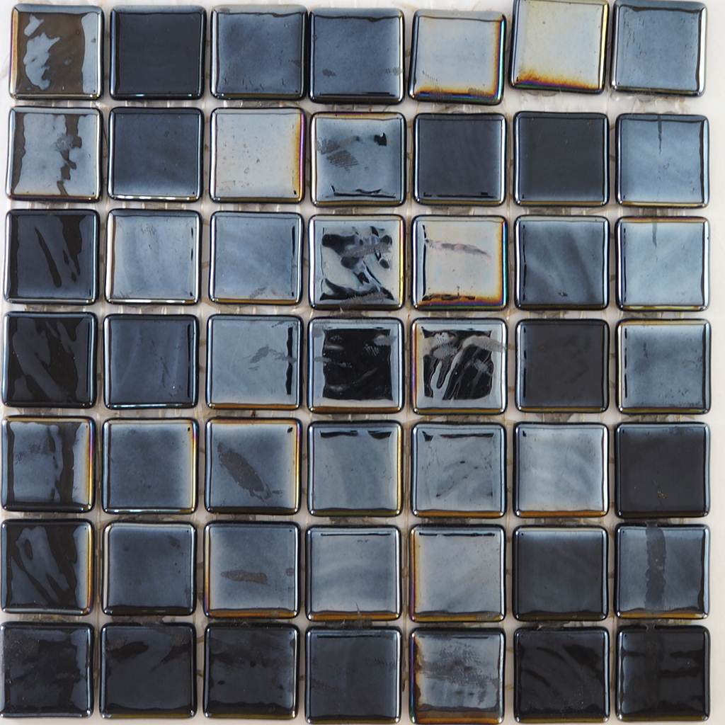Iridescent glass mosaic tiles, 25x25 mm, Opalescent Black