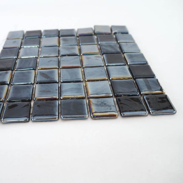 Iridescent glass mosaic tiles, 25x25 mm, Opalescent Black