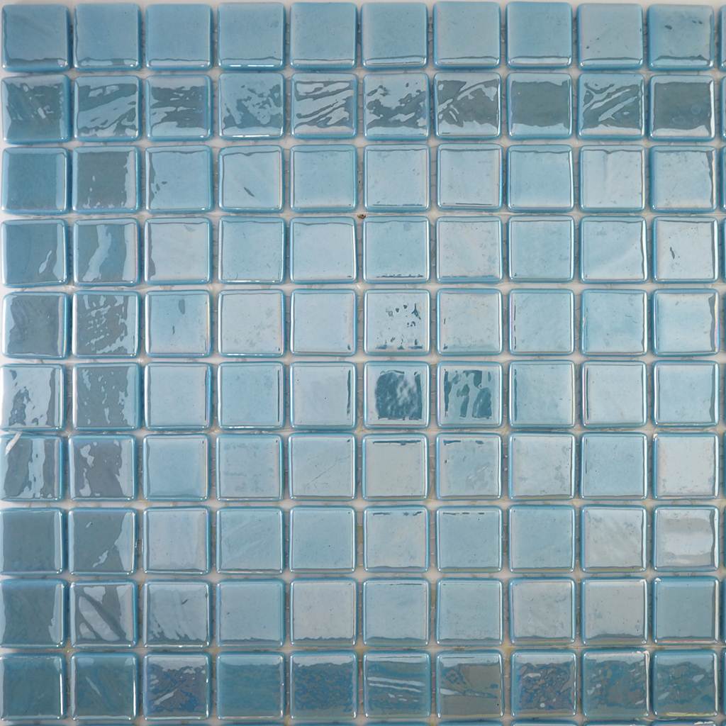 Iridescent glass mosaic tiles, 25x25 mm, Opalescent Ethereal Blue
