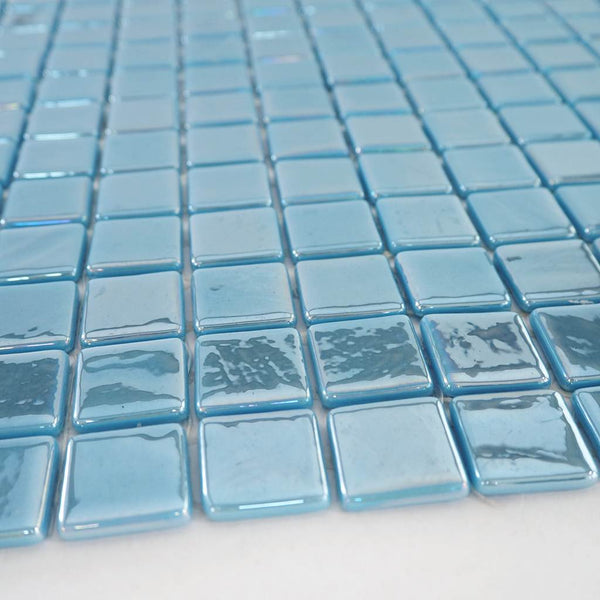 Iridescent glass mosaic tiles, 25x25 mm, Opalescent Ethereal Blue