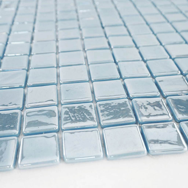 Iridescent glass mosaic tiles, 25x25 mm, Opalescent Pale Blue