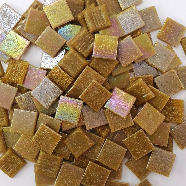 Iridescent glass mosaic tiles, 20x20 mm, Opalescent Mustard