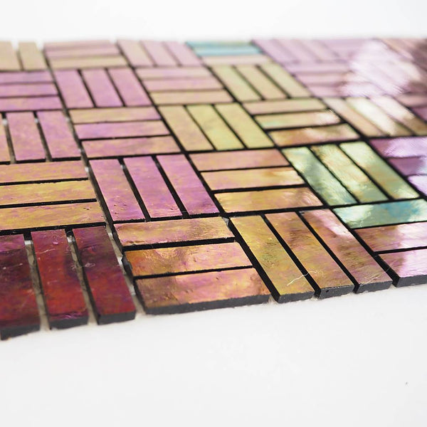 Iridescent glass mosaic tiles, 9x28 mm, Meadow Violet
