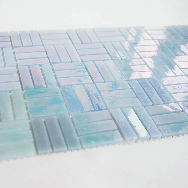 Iridescent glass mosaic tiles, 9x28 mm, Sky Blue