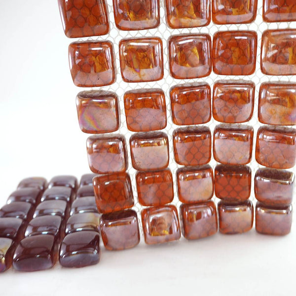 Glass mosaic tiles, Square pebbles 25x25mm, Reddish Brown