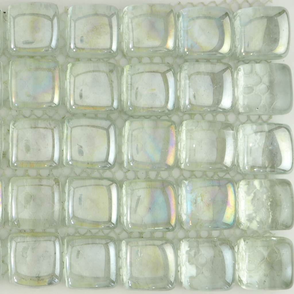 Glass mosaic tiles, Square pebbles 25x25mm, Clear White