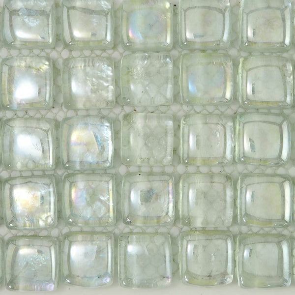 Glass mosaic tiles, Square pebbles 25x25mm, Clear White
