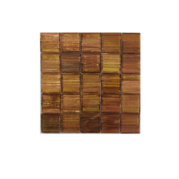 Vitreous glass mosaic tiles, 20x20 mm, Semi-translucent Earth with streaked gold leaf