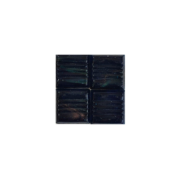 Vitreous glass mosaic tiles, 20x20 mm, Semi-translucent Midnight Blue with streaked gold leaf